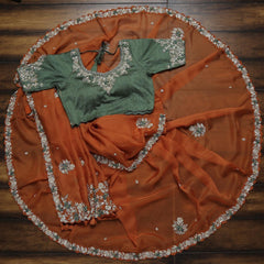 Lovely Orange Fancy Saree With Designer Blouse