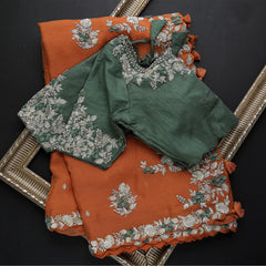 Lovely Orange Fancy Saree With Designer Blouse