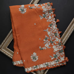 Lovely Orange Fancy Saree With Designer Blouse