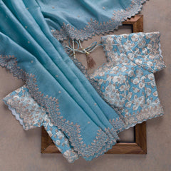 Blissful Sky Blue Fancy Saree With Designer Blouse