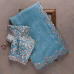 Blissful Sky Blue Fancy Saree With Designer Blouse