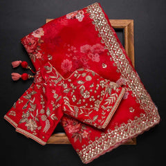 Red Colour Fancy Saree With Designer Blouse