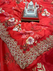 Red Colour Fancy Saree With Designer Blouse