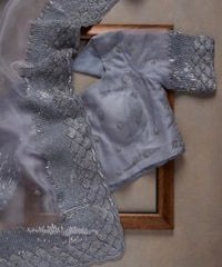 Gray Organza Silk Sequence Work Saree With Designer Blouse