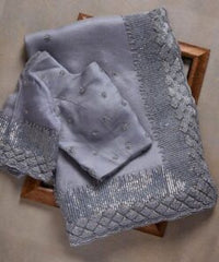 Gray Organza Silk Sequence Work Saree With Designer Blouse