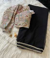 RAJGHARANA BLACK SOFT GEORGETTE EMBROIDERED SAREE With Designer Blouse