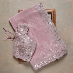 Gorgeous Baby Pink Orgeanza Silk Saree With Comely With Designer Fancy Readymade Blouse.