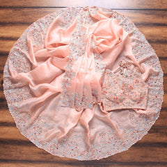 Baby Pink Colour Thread Work And Sequence Lace Border Designer Saree With Designer Fancy Readymade Blouse.