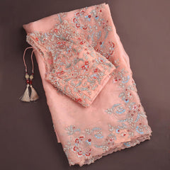 Baby Pink Colour Thread Work And Sequence Lace Border Designer Saree With Designer Fancy Readymade Blouse.
