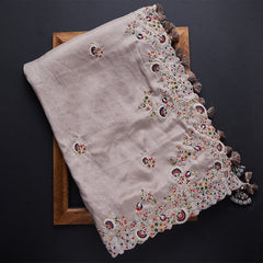 Beigh Colour Rangoli Silk Embroidery Work Saree With Designer Fancy Readymade Blouse.