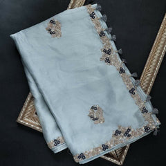 Sequins Embroidered Sky Blue Colour Party Wear Saree With Designer Fancy Readymade Blouse.