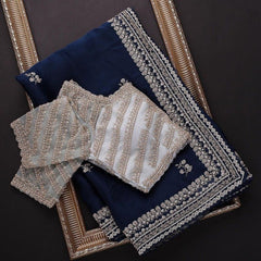 Navy Blue Colour Rangoli Silk Sequence Work Saree With Designer Fancy Readymade Blouse.