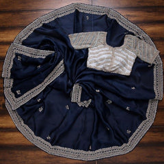 Navy Blue Colour Rangoli Silk Sequence Work Saree With Designer Fancy Readymade Blouse.