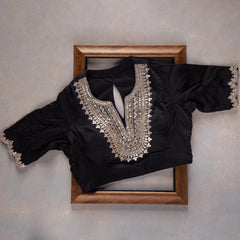 Classy Black Colour Embroidery Dorry Work Designer Saree With Designer Fancy Readymade Blouse.