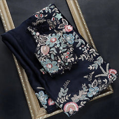 Navy Blue Color Rangoli Silk Hand Embroidery Saree With Designer Fancy Readymade Blouse.