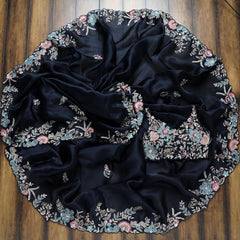 Navy Blue Color Rangoli Silk Hand Embroidery Saree With Designer Fancy Readymade Blouse.