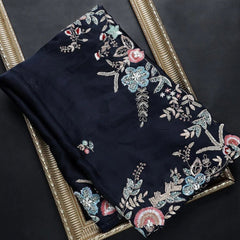 Navy Blue Color Rangoli Silk Hand Embroidery Saree With Designer Fancy Readymade Blouse.