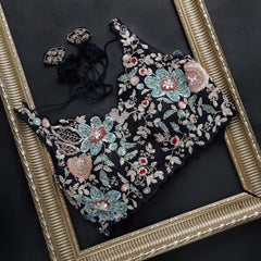 Navy Blue Color Rangoli Silk Hand Embroidery Saree With Designer Fancy Readymade Blouse.