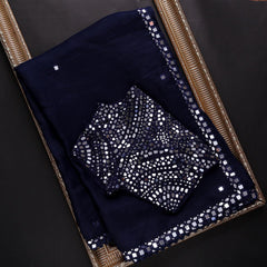 Scrumptious Blue Orgeanza Silk Saree Fancy Readymade Blouse.