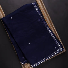 Scrumptious Blue Orgeanza Silk Saree Fancy Readymade Blouse.